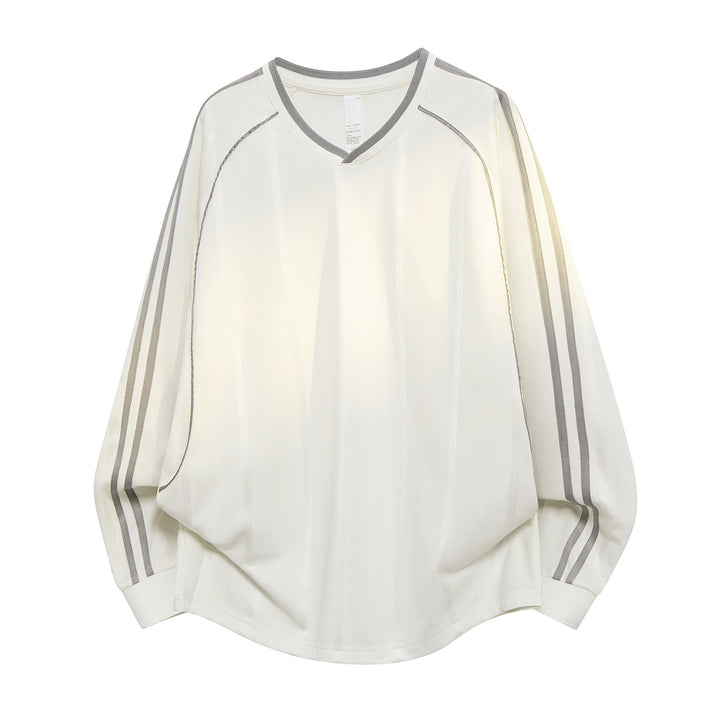 Damen Weites V-Ausschnitt Oversize-Sportshirt mit Raglanärmeln und Kontraststreifen Drune