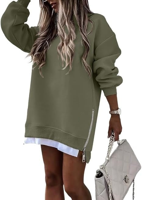 Damen Oversized Kapuzenpullover Kleid mit verdecktem Reißverschluss Drune