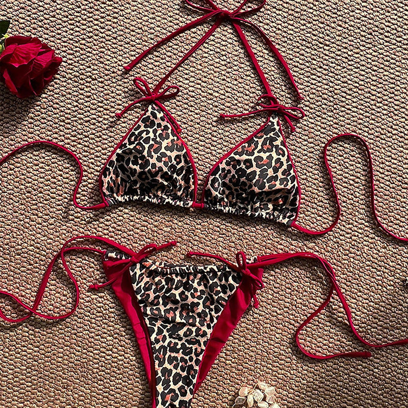 Damen Triangel-Bikini-Set mit verstellbaren Bändern und tierisch inspiriertem Design Drune