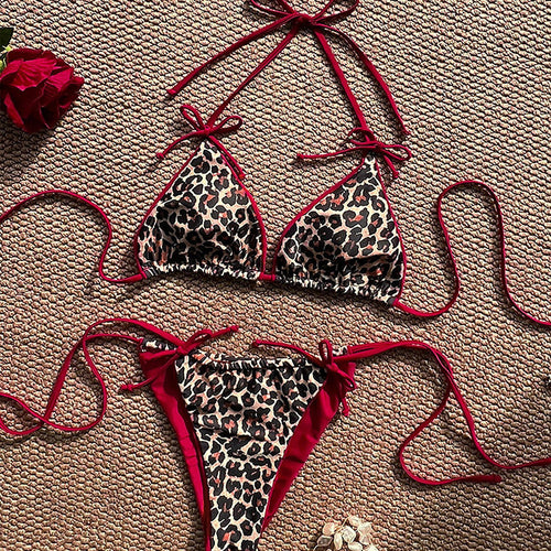 Damen Triangel-Bikini-Set mit verstellbaren Bändern und tierisch inspiriertem Design Drune