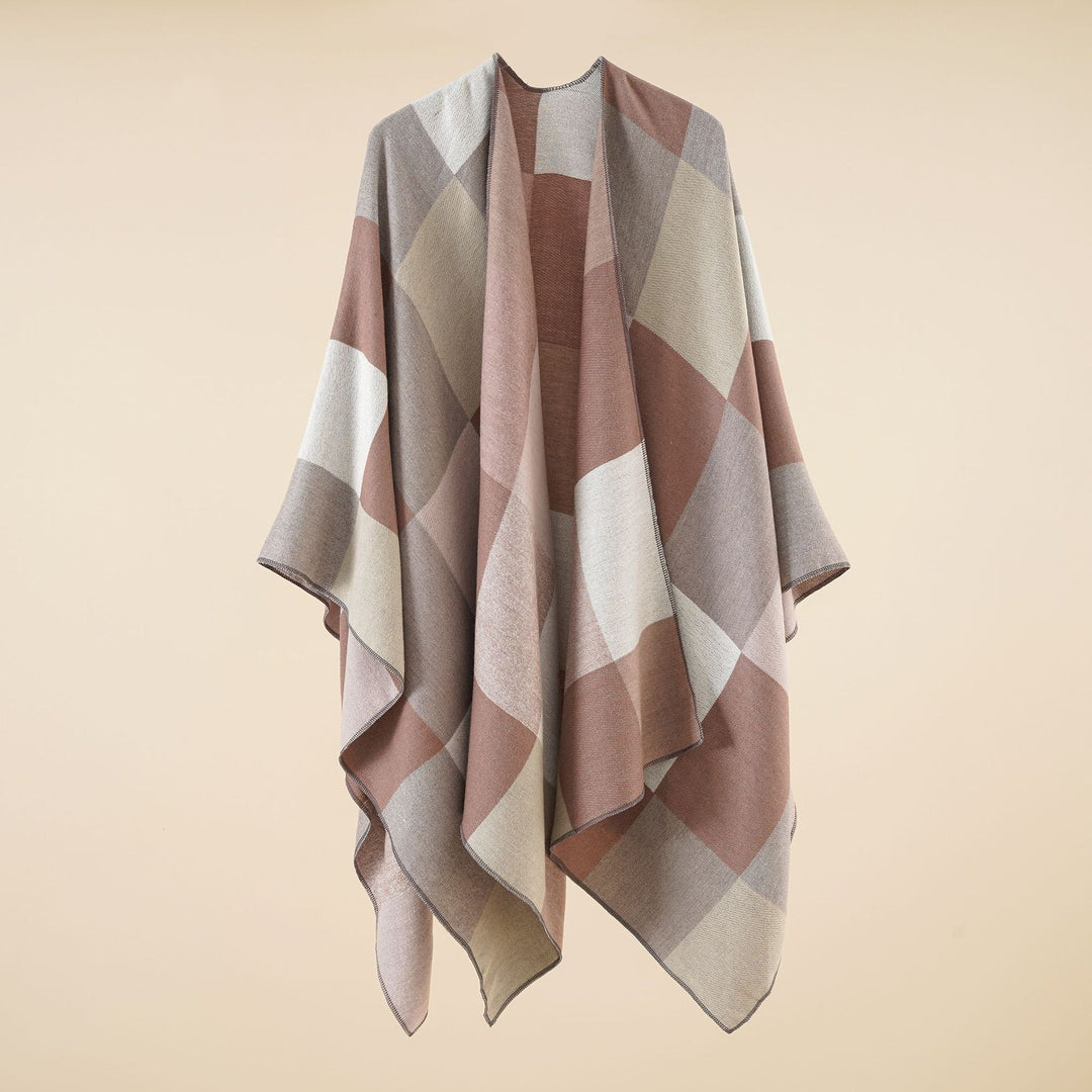 Damen Leichter Jacquard-Poncho mit geometrischem Muster und asymmetrischem Saum Drune