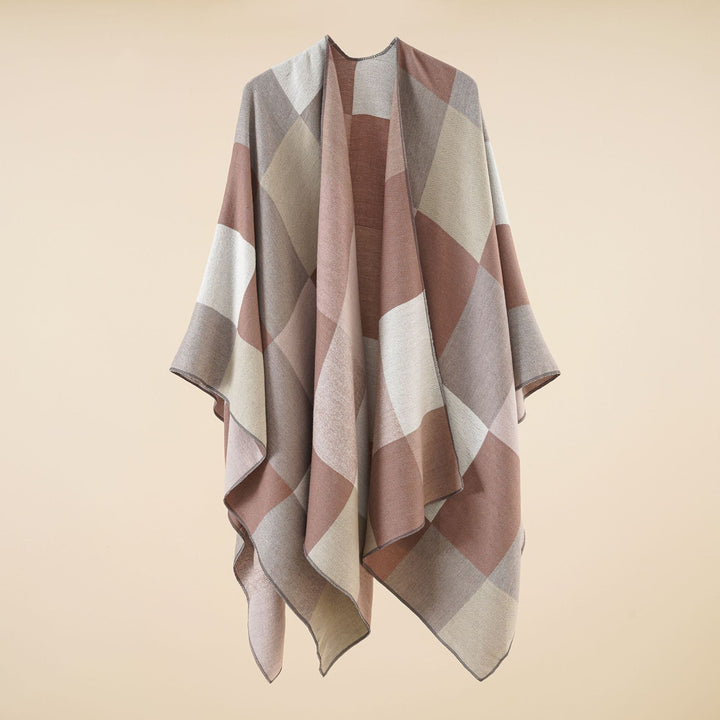 Damen Leichter Jacquard-Poncho mit geometrischem Muster und asymmetrischem Saum Drune