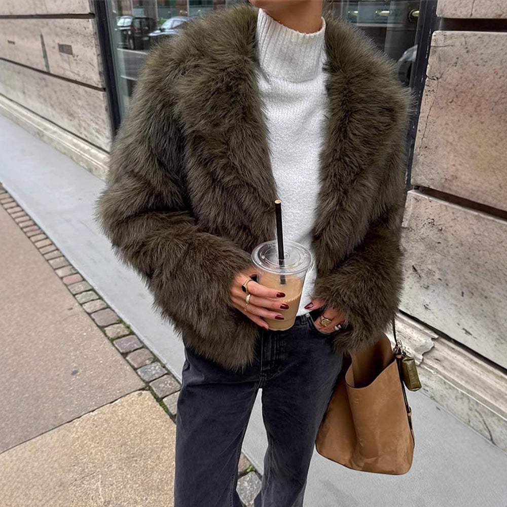 Damen Boxy-Kunstfelljacke mit voluminösem Schalkragen und weicher Teddystruktur Drune