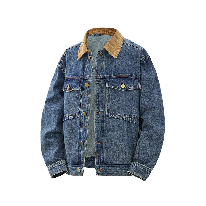 Herren Boxy Denim‑Blousonjacke mit Cordkragen und Multifunktionspattentaschen Drune