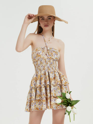 Damen Rüschenkleid mit trägerlosem Design und floralem Muster Drune