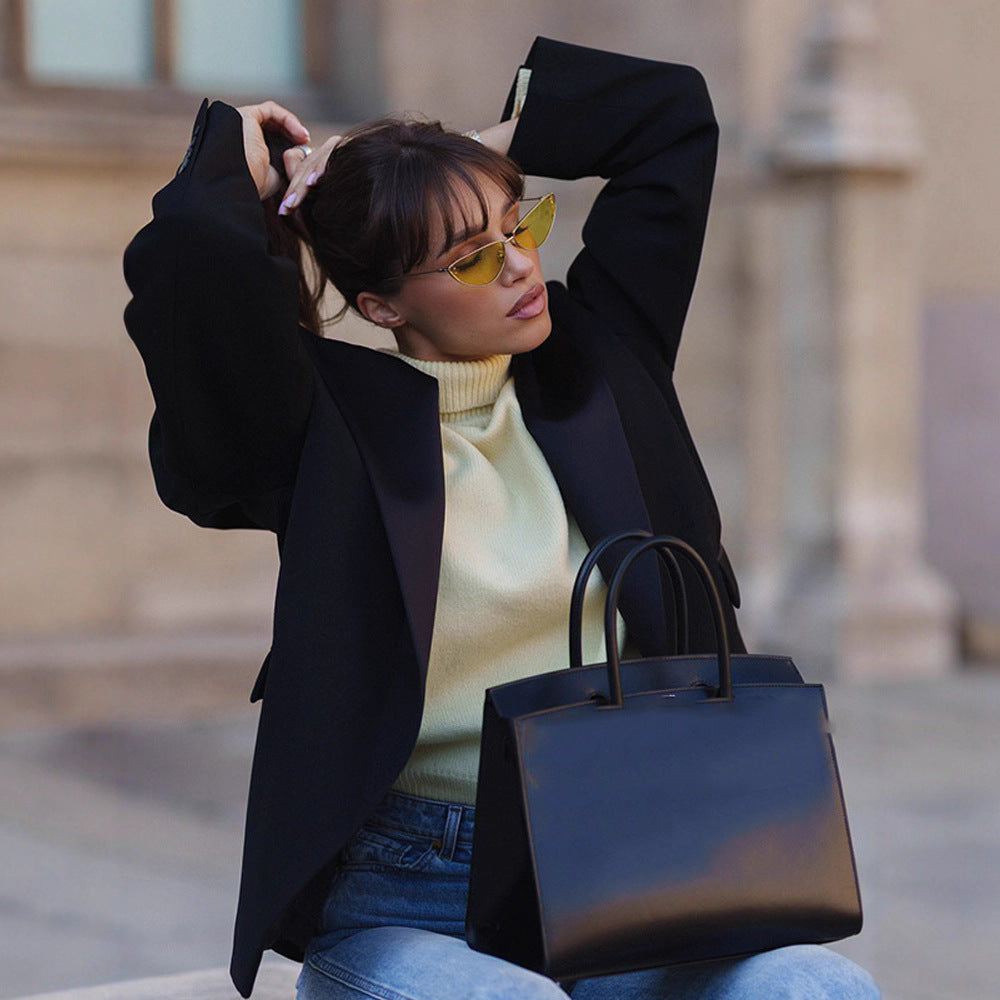 Damen Kompakte strukturierte Handtasche mit Doppelgriff und minimalistischem Design Drune