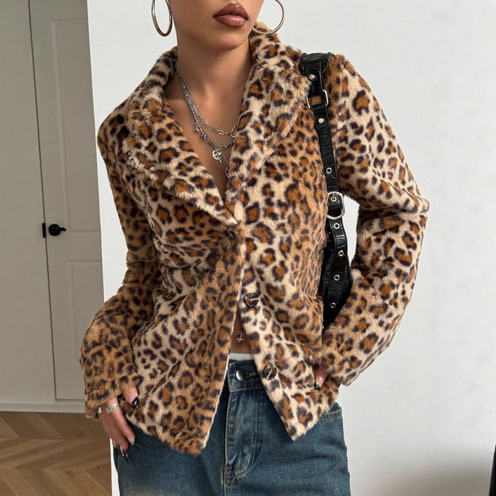 Damen elegante Leopardenmuster Blazerjacke Drune