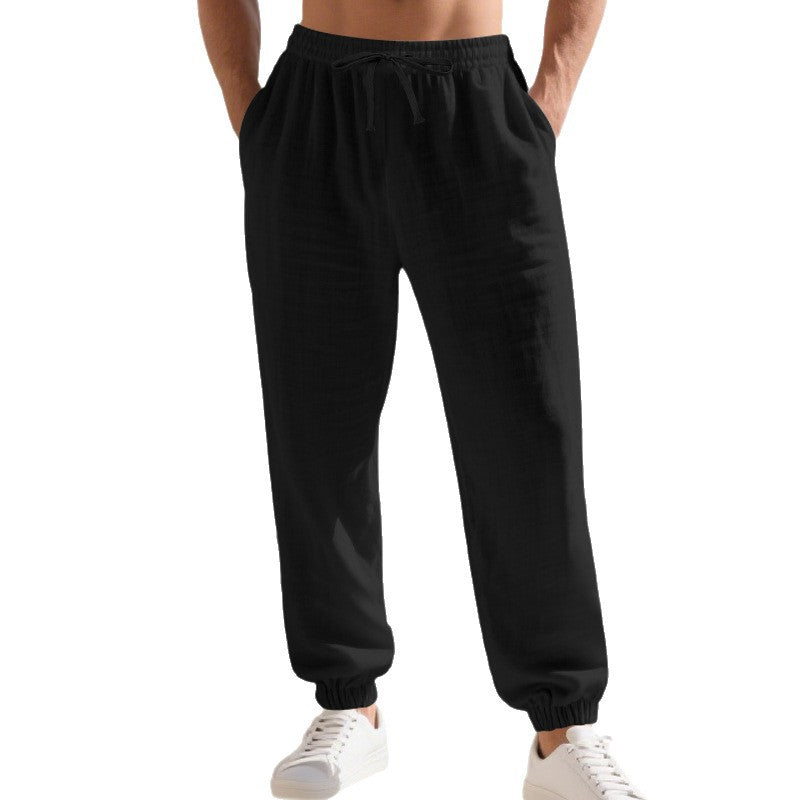 Herren nan leichte Leinen-Baumwoll Loungehose mit elastischem Tunnelzug, seitlichen Eingrifftaschen und elastischen Beinabschlüssen Drune