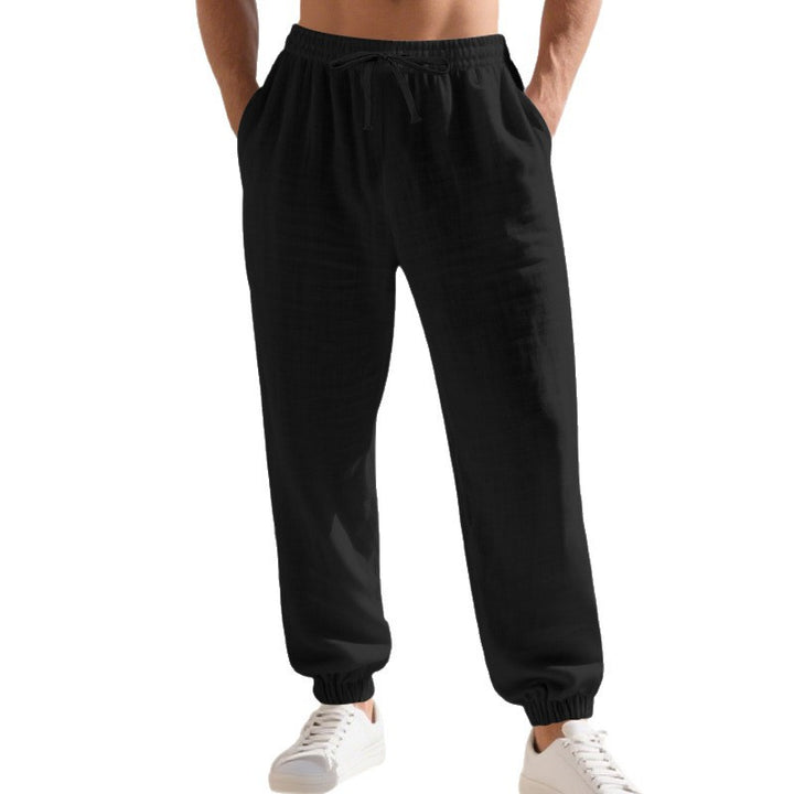 Herren nan leichte Leinen-Baumwoll Loungehose mit elastischem Tunnelzug, seitlichen Eingrifftaschen und elastischen Beinabschlüssen Drune