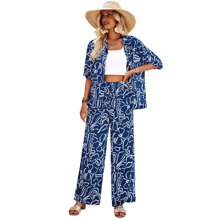 Damen luftiges Zweiteiliges Ensemble mit floralem Muster und weiten Hosen Drune