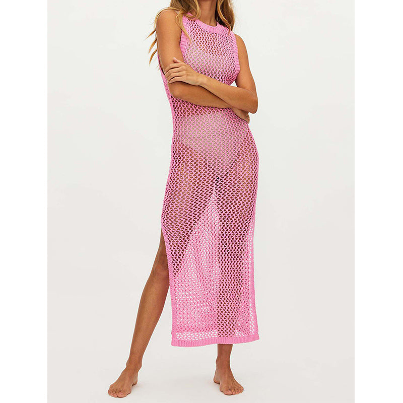 Damen Netz Strandkleid mit hohem Schlitz und sportlichem Schnitt Drune