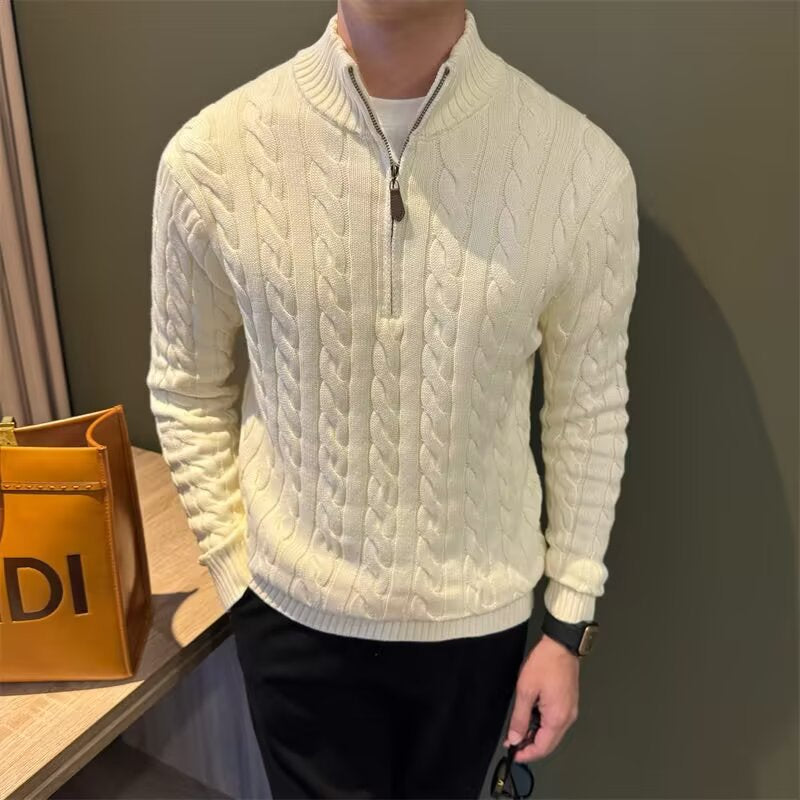 Herren Grobstrickpullover mit hohem Kragen und Reißverschluss Drune