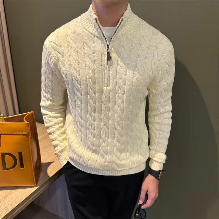 Herren Grobstrickpullover mit hohem Kragen und Reißverschluss Drune