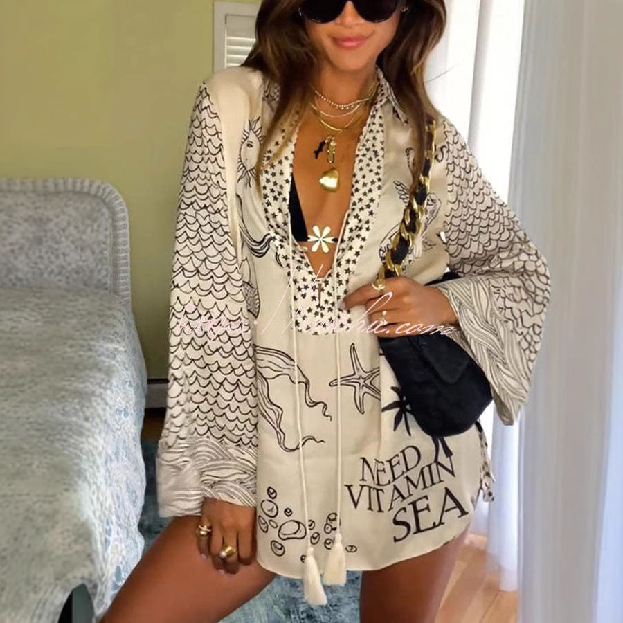 Damen Strandbluse mit maritimem Design und detailreicher Stickerei Drune