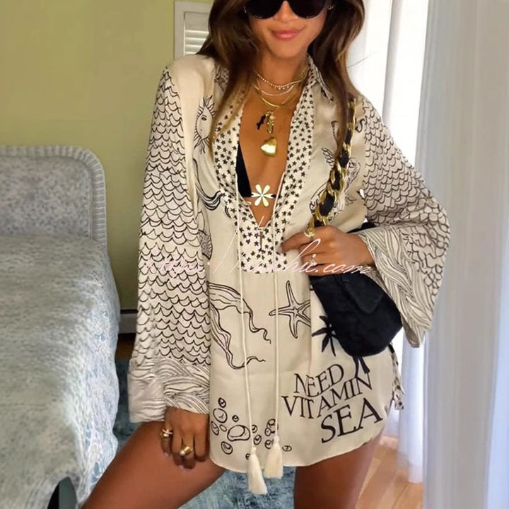 Damen Strandbluse mit maritimem Design und detailreicher Stickerei Drune