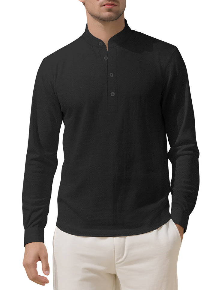 Herren Elegantes Langarmhemd mit Stehkragen und Knopfleiste Drune