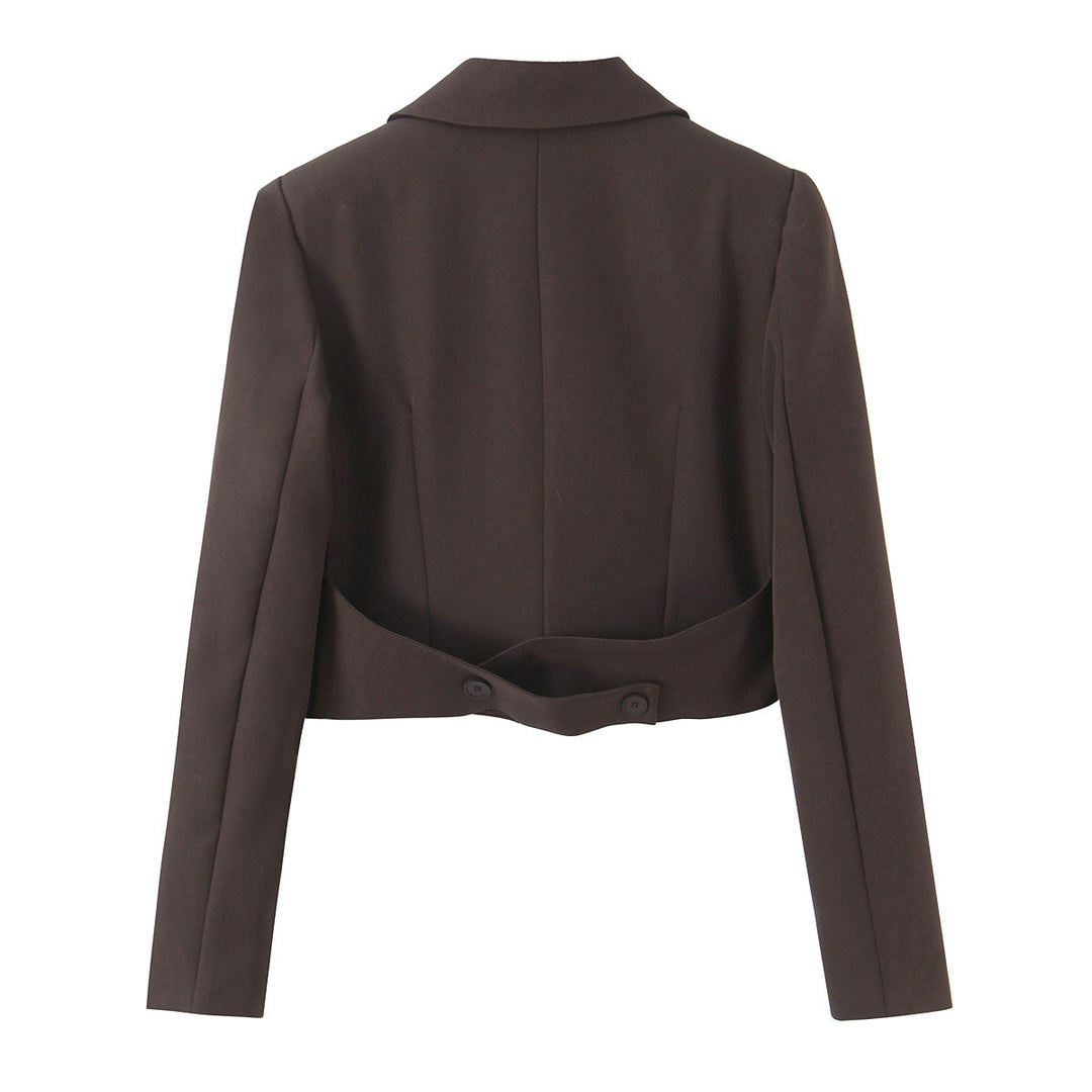 Damen Cropped-Blazer mit Doppelknopf, tailliertem Schnitt und schmalem Revers Drune