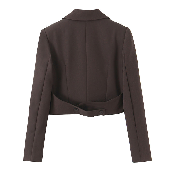 Damen Cropped-Blazer mit Doppelknopf, tailliertem Schnitt und schmalem Revers Drune