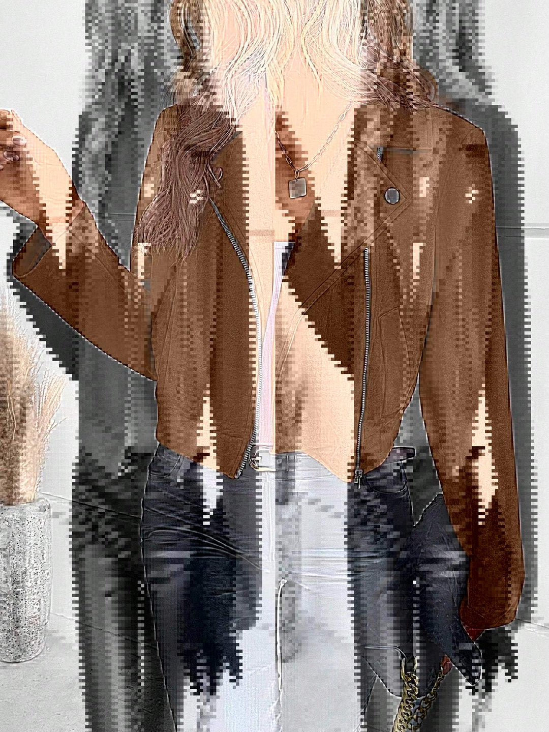 Damen Stylische Bikerjacke aus Kunstleder mit asymmetrischem Reißverschluss Drune