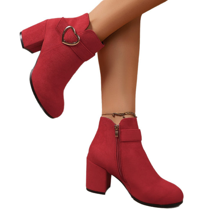 Damen Ankle‑Boots mit Blockabsatz und Herzschnalle Drune