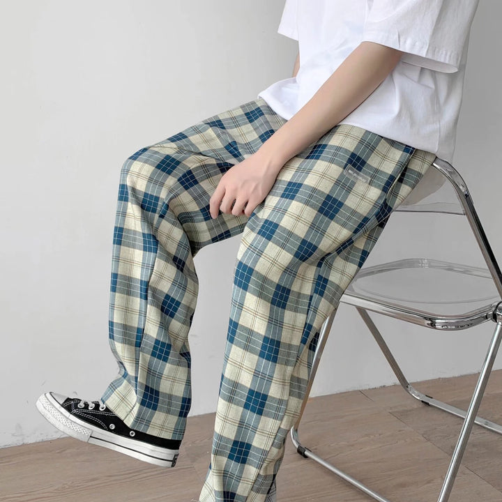 Herren Karierte Relaxed-Fit Hose mit Kordelzug und geradem Bein Drune