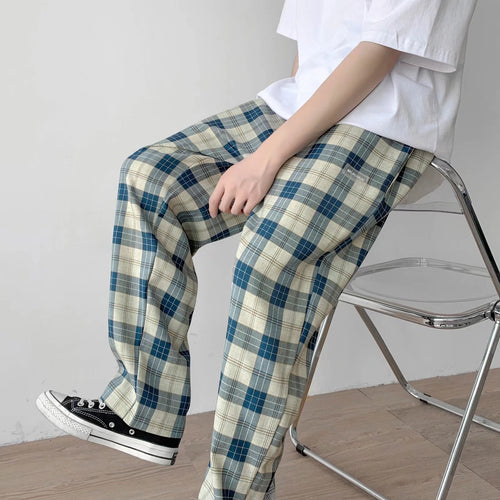 Herren Karierte Relaxed-Fit Hose mit Kordelzug und geradem Bein Drune