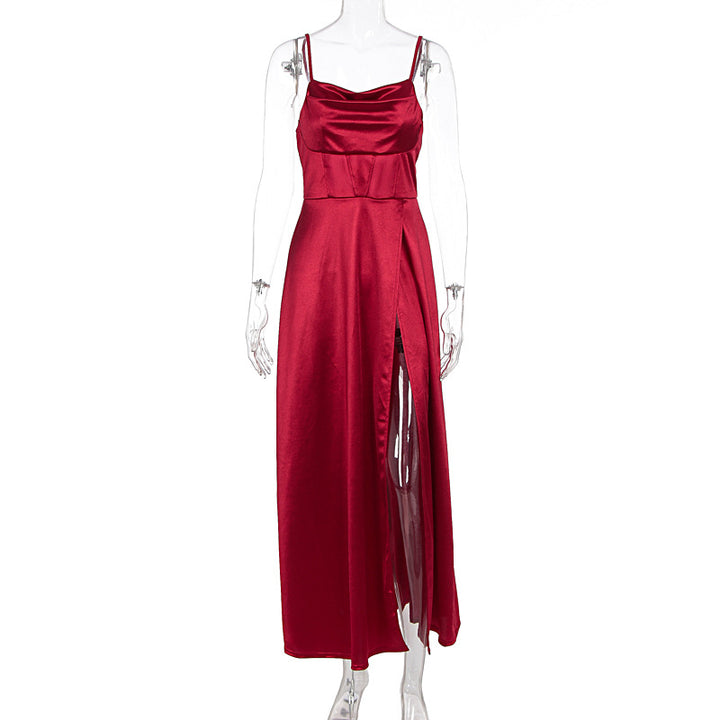 Damen Elegantes Abendkleid mit schimmerndem Satinfinish und tiefem Schlitz Drune