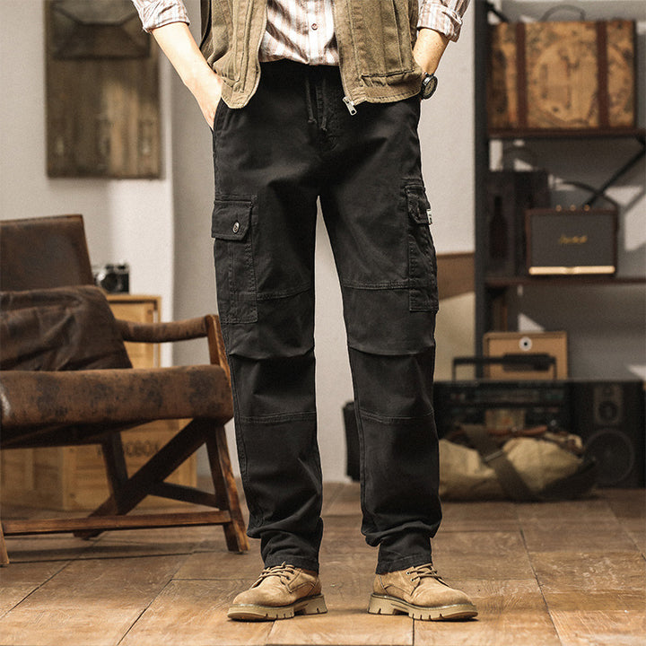 Herren Strapazierfähige Canvas-Cargohose mit ergonomischen Kniefalten, Tunnelzugbund und aufgesetzten Klapptaschen Drune