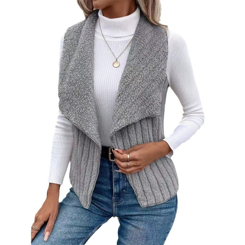 Damen Kuschelige Fleece-Weste mit asymmetrischem Kragen und lässigem Schnitt Drune