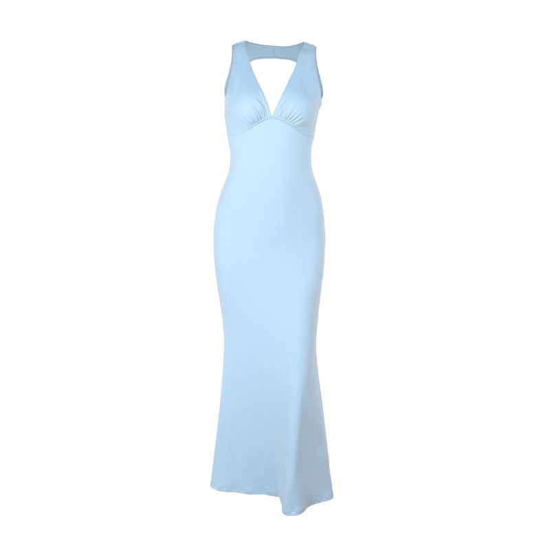 Damen figurbetontes Maxikleid mit tiefem V-Auschnitt und eleganter Schnittführung Drune