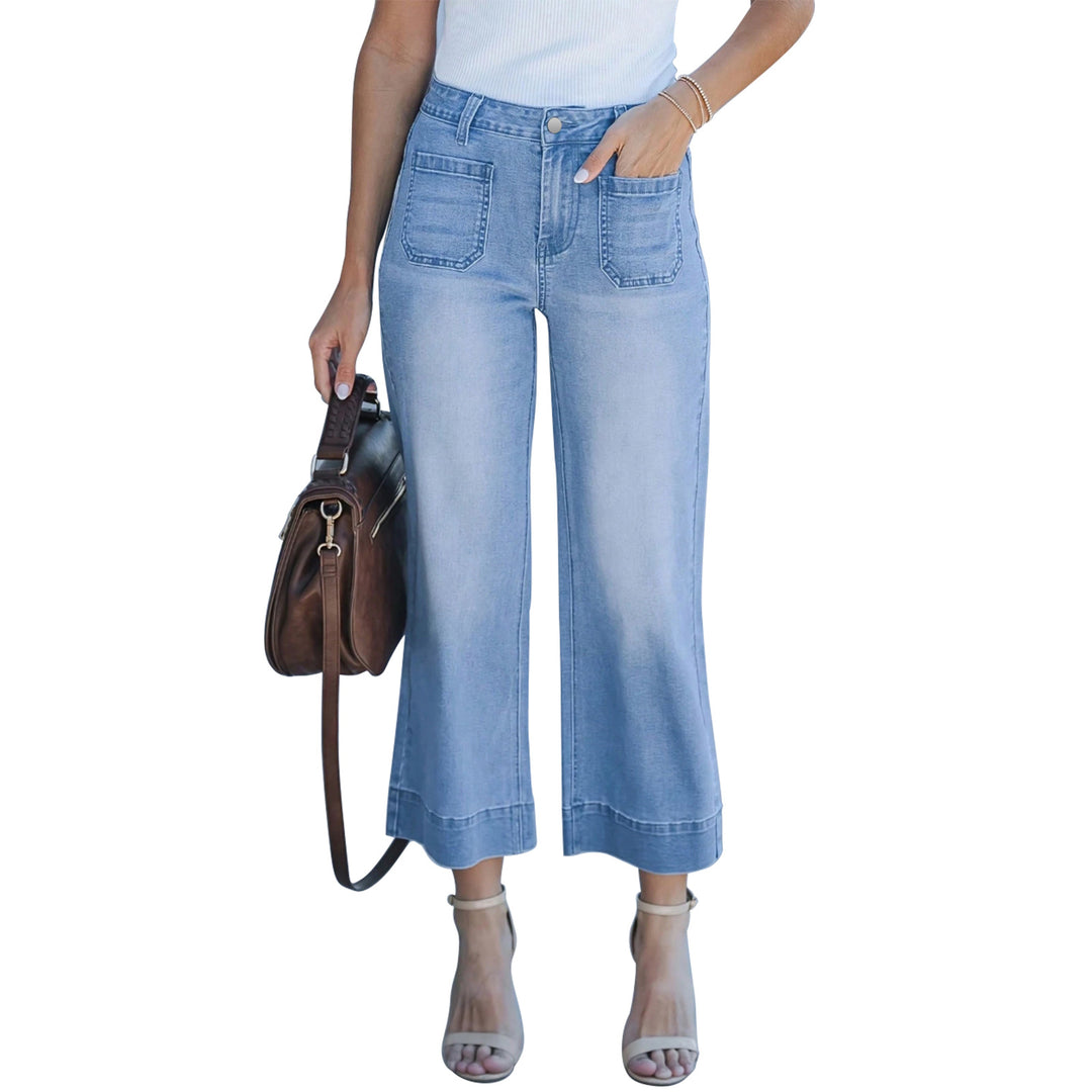 Damen Hochtaillierte Culotte-Jeans mit weitem Bein und aufgesetzten Vordertaschen Drune