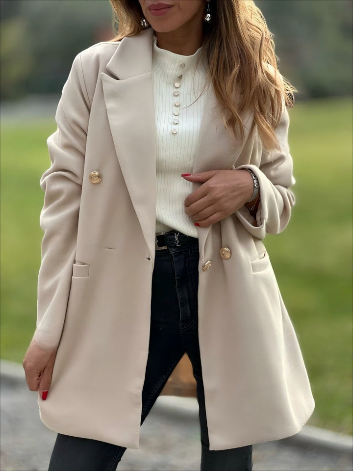 Damen eleganter Oversized Blazer mit doppelter Knopfleiste Drune