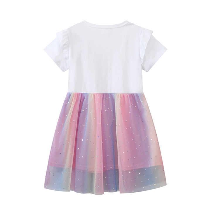 Mädchen Tüllkleid mit Einhorn-Applikation und buntem Glitzertüll Drune