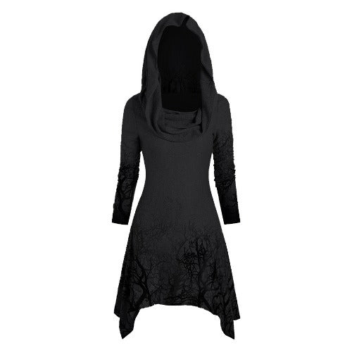 Damen Kapuzenkleid mit grafischem Baumdesign Drune