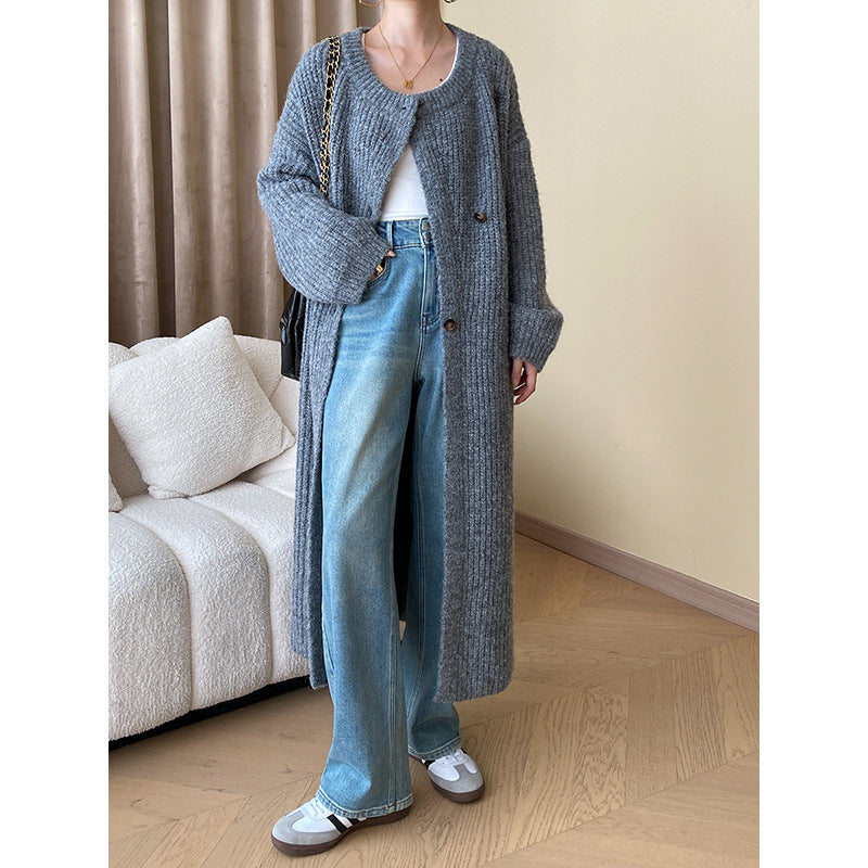 Damen langer Strickmantel mit strukturiertem Muster Drune