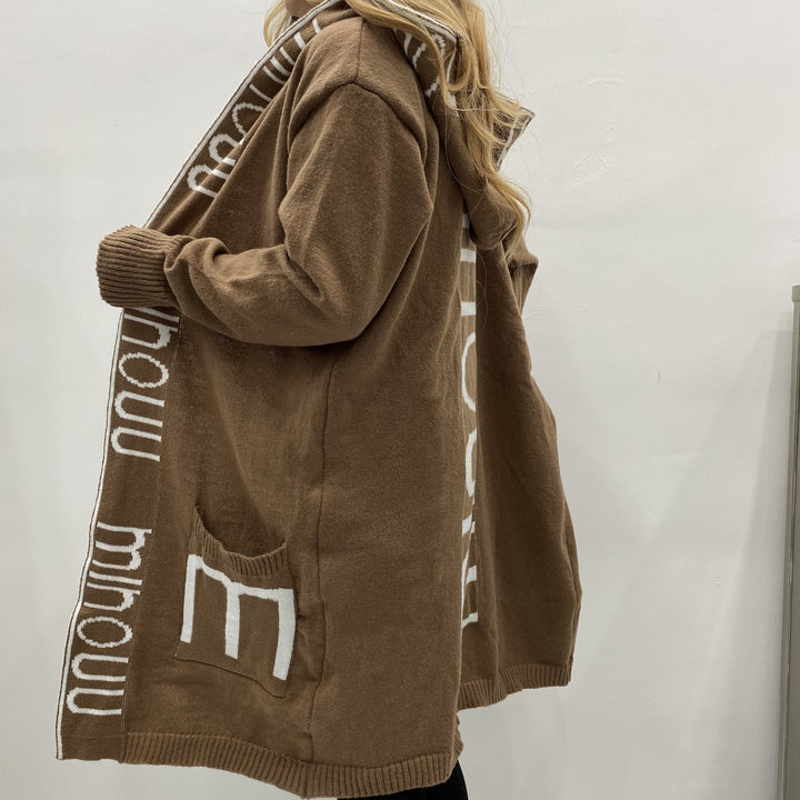 Damen Kapuzen-Cardigan im Oversize-Strick mit Logobordüre Drune