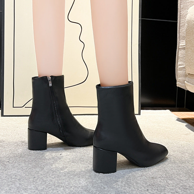 Damen Ankle Boots mit elegantem Blockabsatz und modischem Reißverschluss Drune