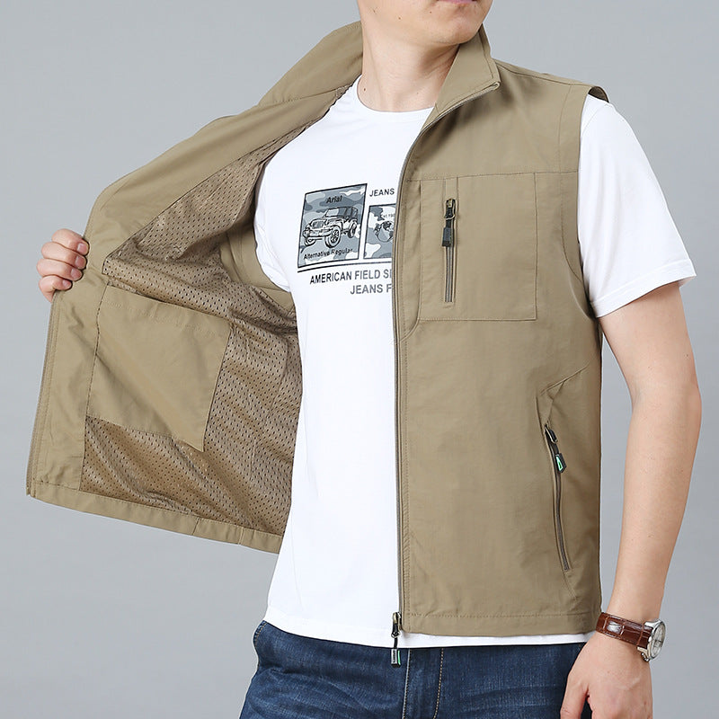 Herren nan ultraleichte technische Outdoorweste mit wasserabweisendem Ripstop, Stehkragen und mehrfachen Reißverschlusstaschen Drune