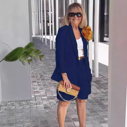Damen elegantes Blazer-Shorts-Ensemble mit modischer Knopfdetail und hochwertigem Material Drune