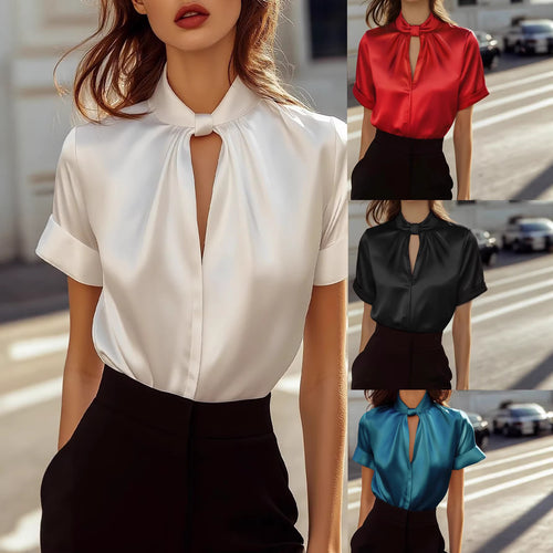 Damen elegante Bluse mit zeitgemäßem Stehkragen und schimmerndem Finish Drune
