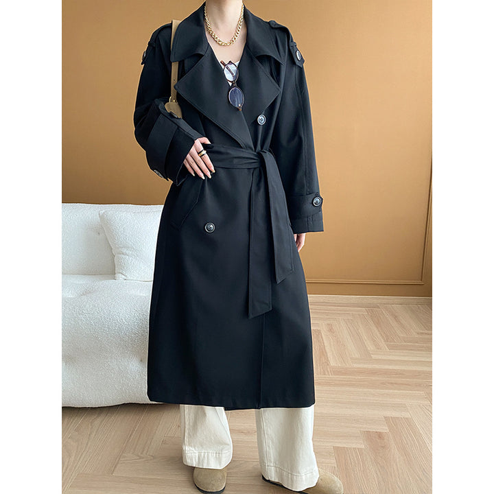 Damen eleganter Trenchcoat mit strukturiertem Revers und praktischen Seitentaschen Drune