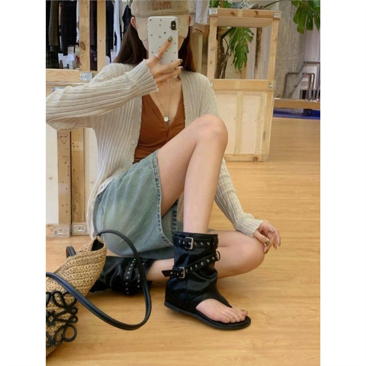 Damen offene Sandalen mit modischen Schnallen Drune