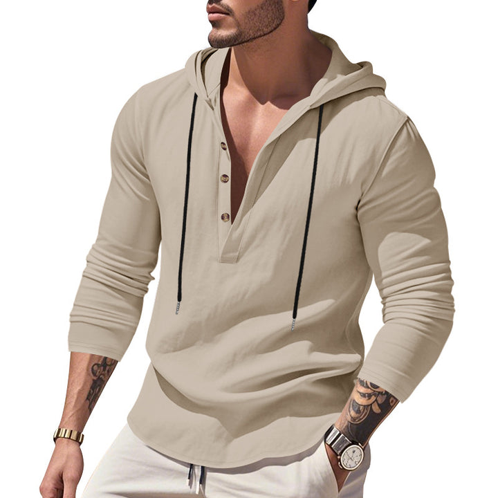 Herren vielseitiger Kapuzenpullover mit Knopfleiste und atmungsaktiver Baumwolle Drune