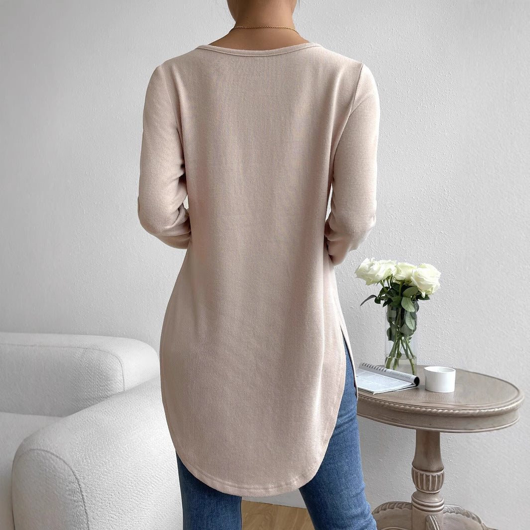 Damen Oversize Longline Feinstrick-Tunika mit Rundhalsausschnitt Drune
