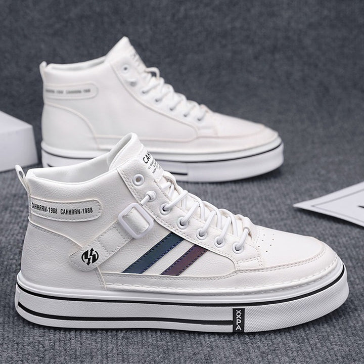 Unisex Mid-Top Street-Sneaker mit verstärkter Cupsohle, dekorativem Gurt und gepolstertem Knöchelkragen Drune