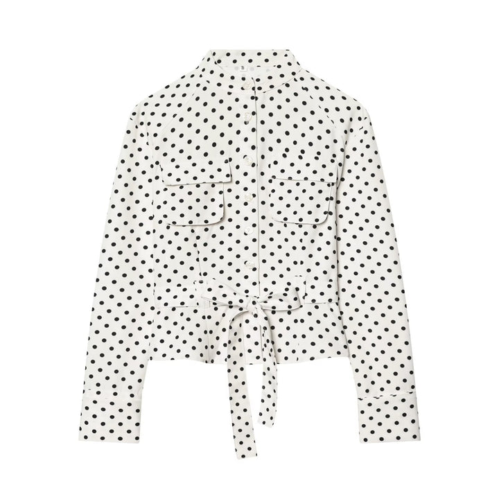 Damen Geknöpfte Hemdjacke mit Stehkragen, aufgesetzten Klappentaschen und Taillengürtel Drune