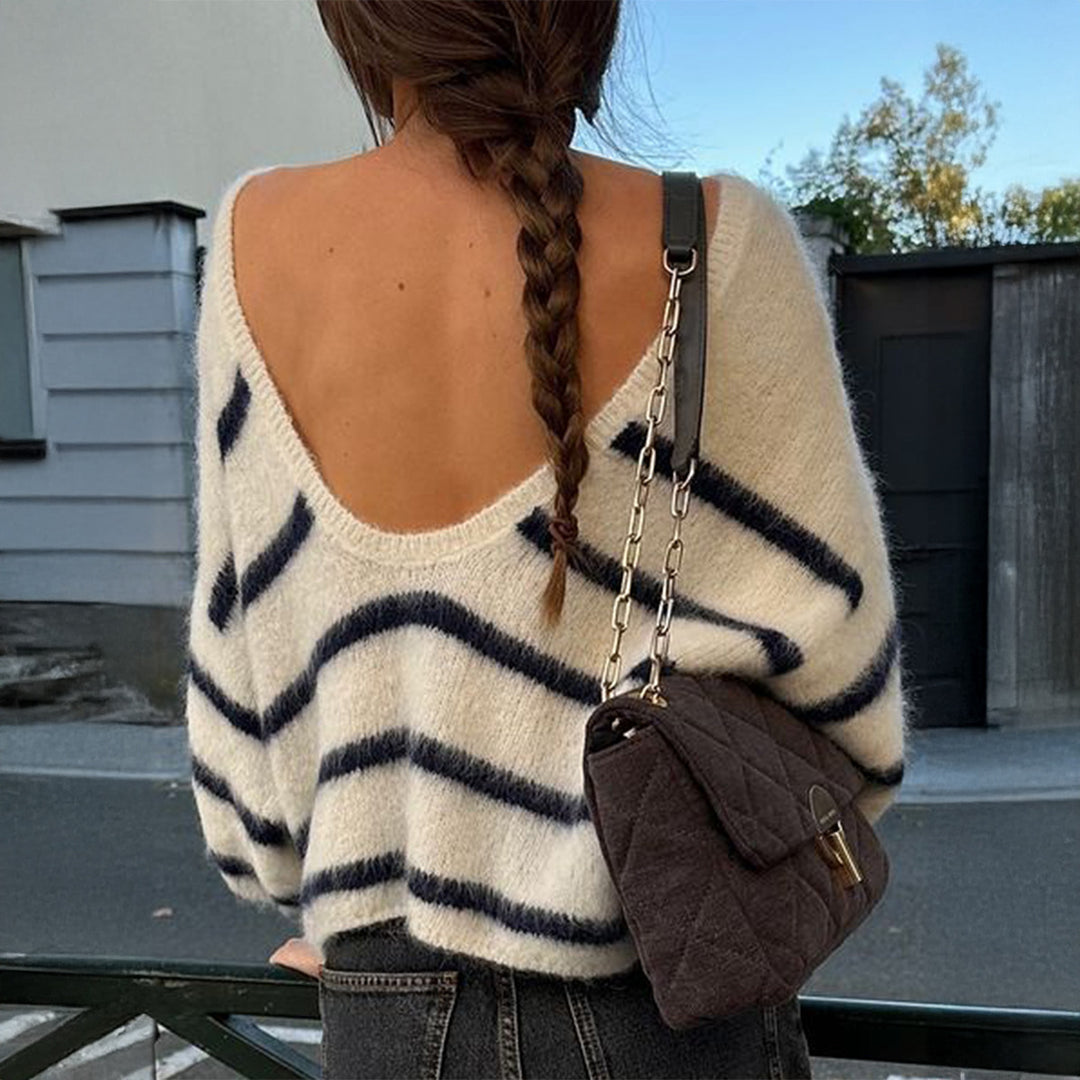 Damen nan oversized Mohair-Strickpullover mit weitem Carmen-Boat-Ausschnitt und flauschiger Struktur Drune