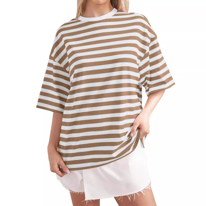Damen Lässiges Oversized T-Shirt mit gestreiftem Muster Drune