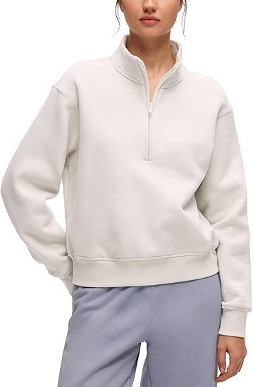 Damen Oversize-Sweatshirt mit halbem Reißverschluss, Stehkragen und Rippbündchen Drune