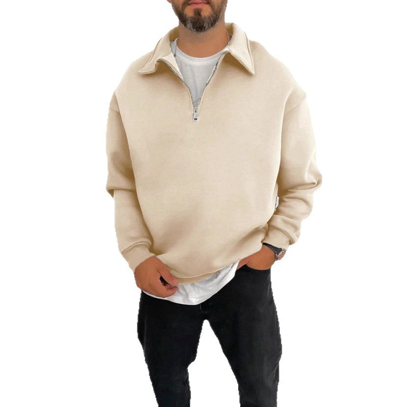 Herren Oversize Halbzip-Sweatshirt mit aufgestelltem Kragen Drune